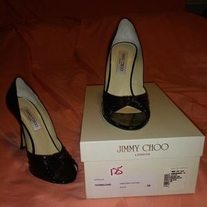 Jimmy Choo patent black dorsey pump